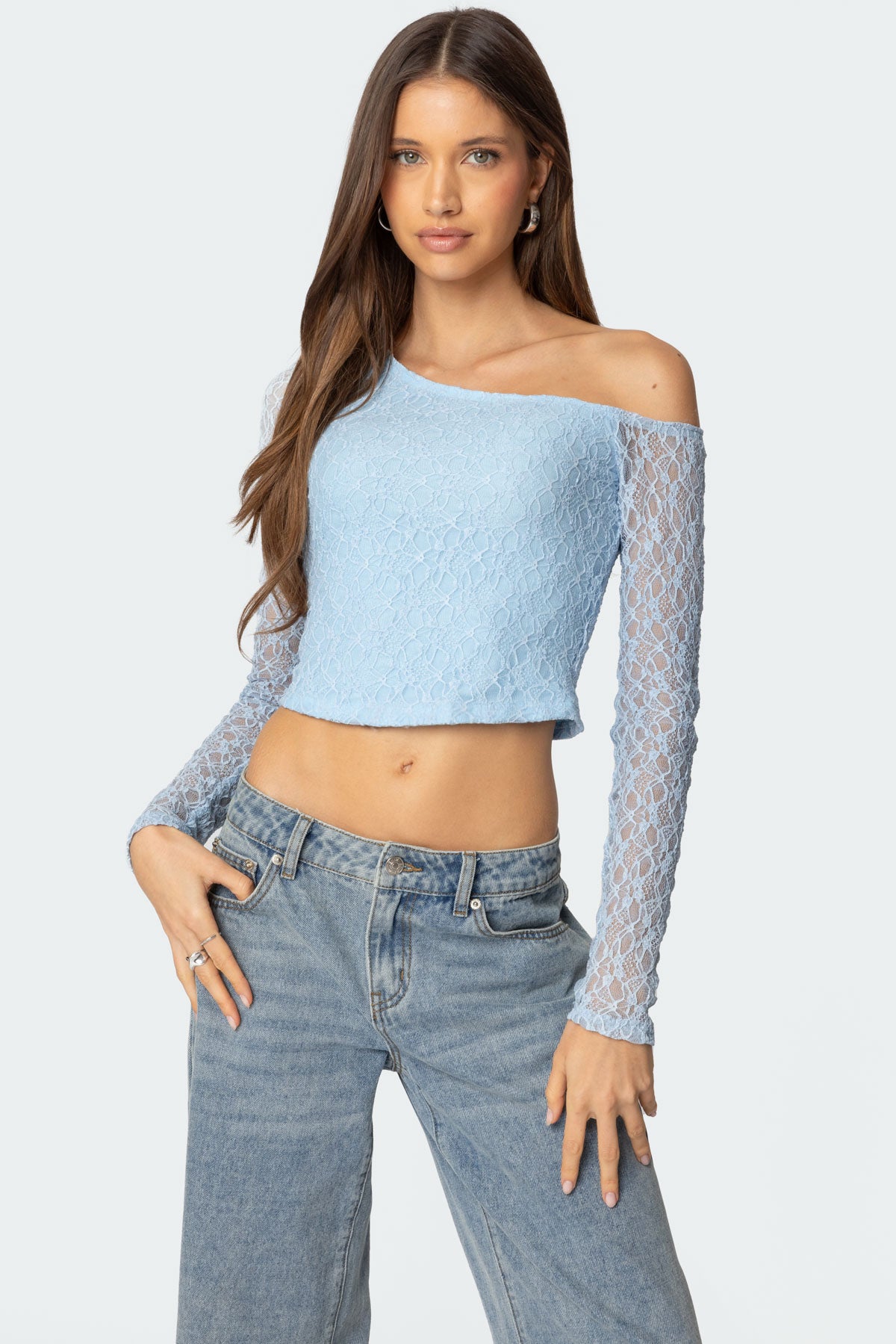 Fabia Asymmetric Textured Lace Top