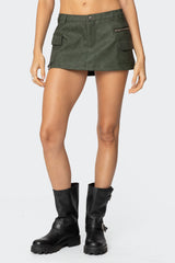 Faux Leather Cargo Micro Skort