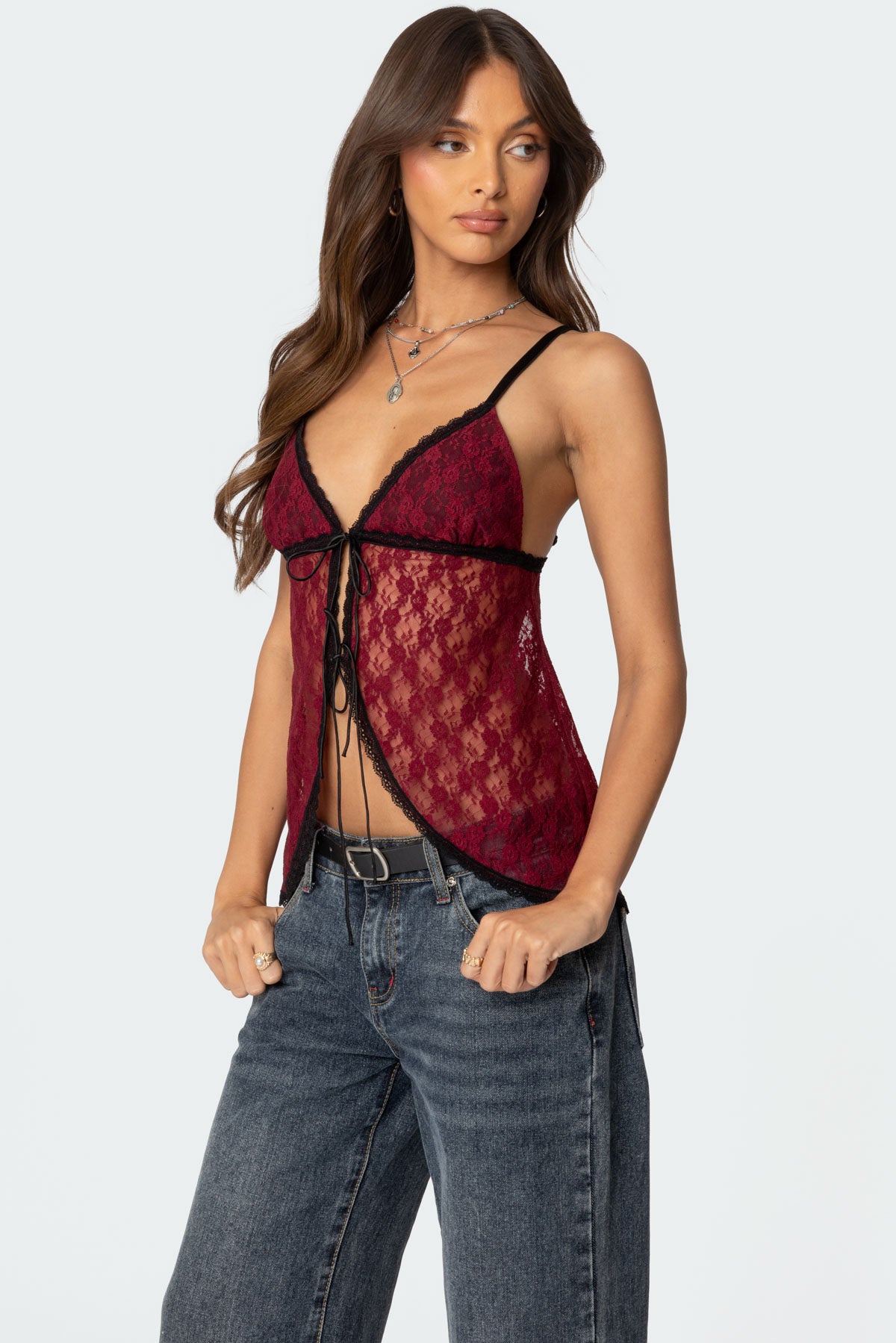 Maude Tie Front Sheer Lace Top