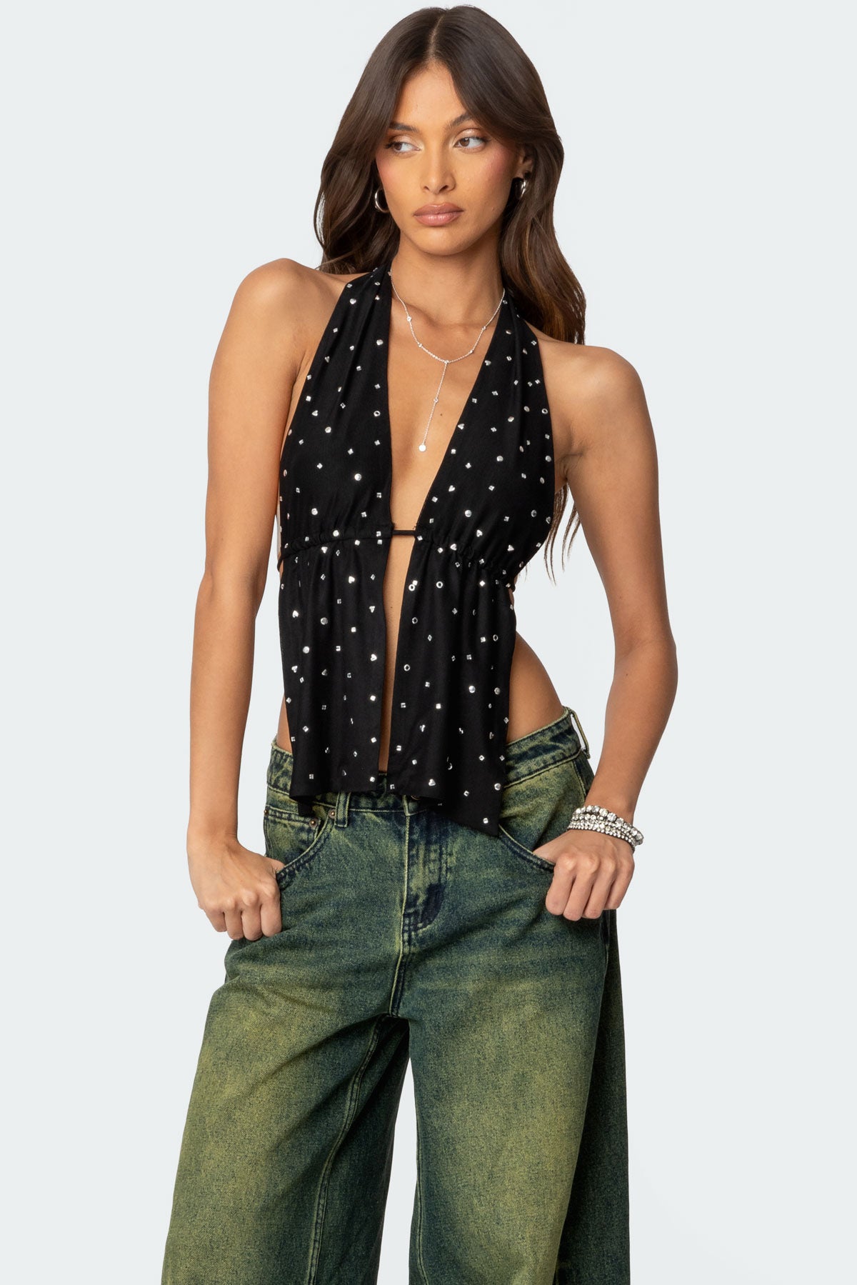 Studded Open Back Halter Top