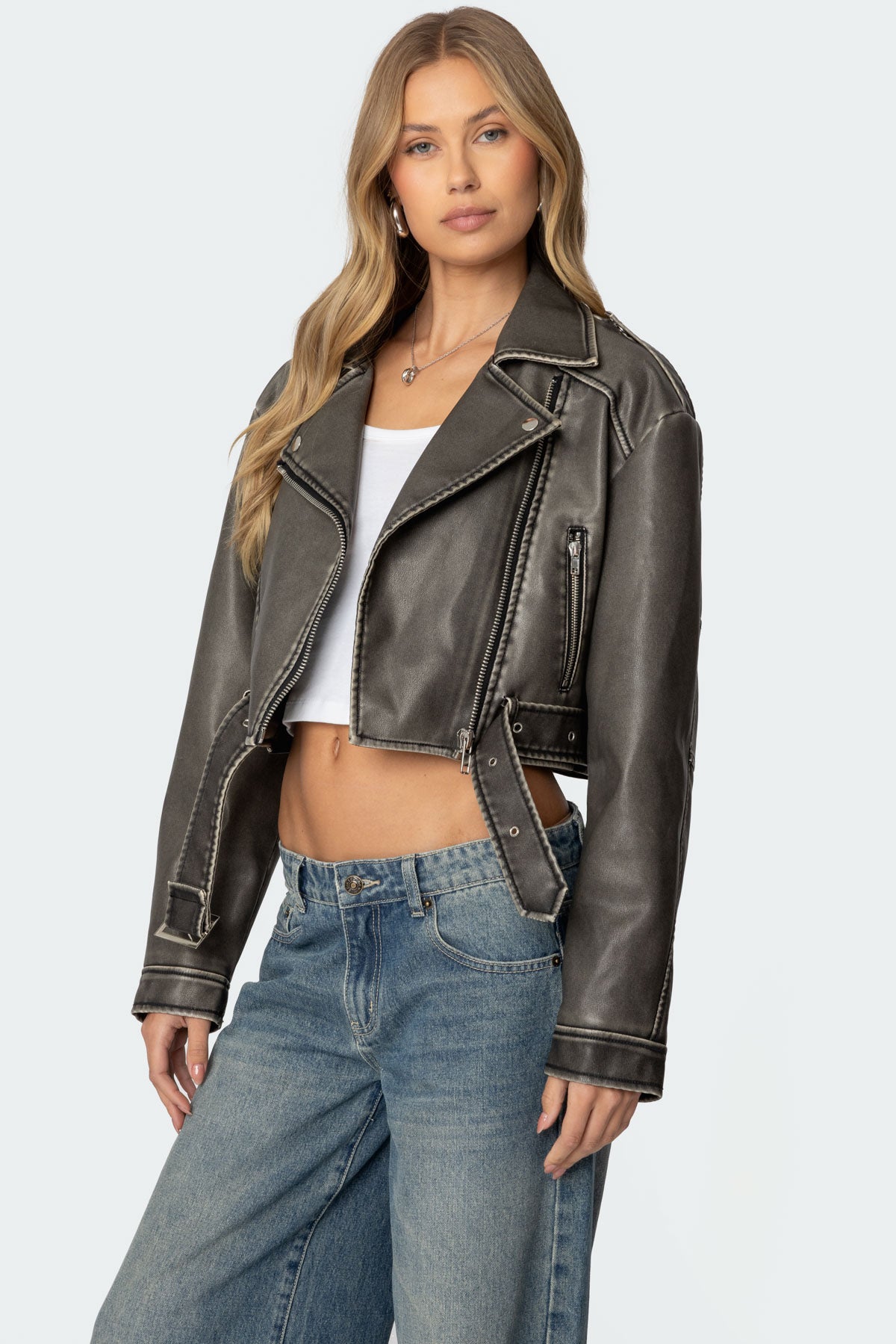 Washed Faux Leather Jacket