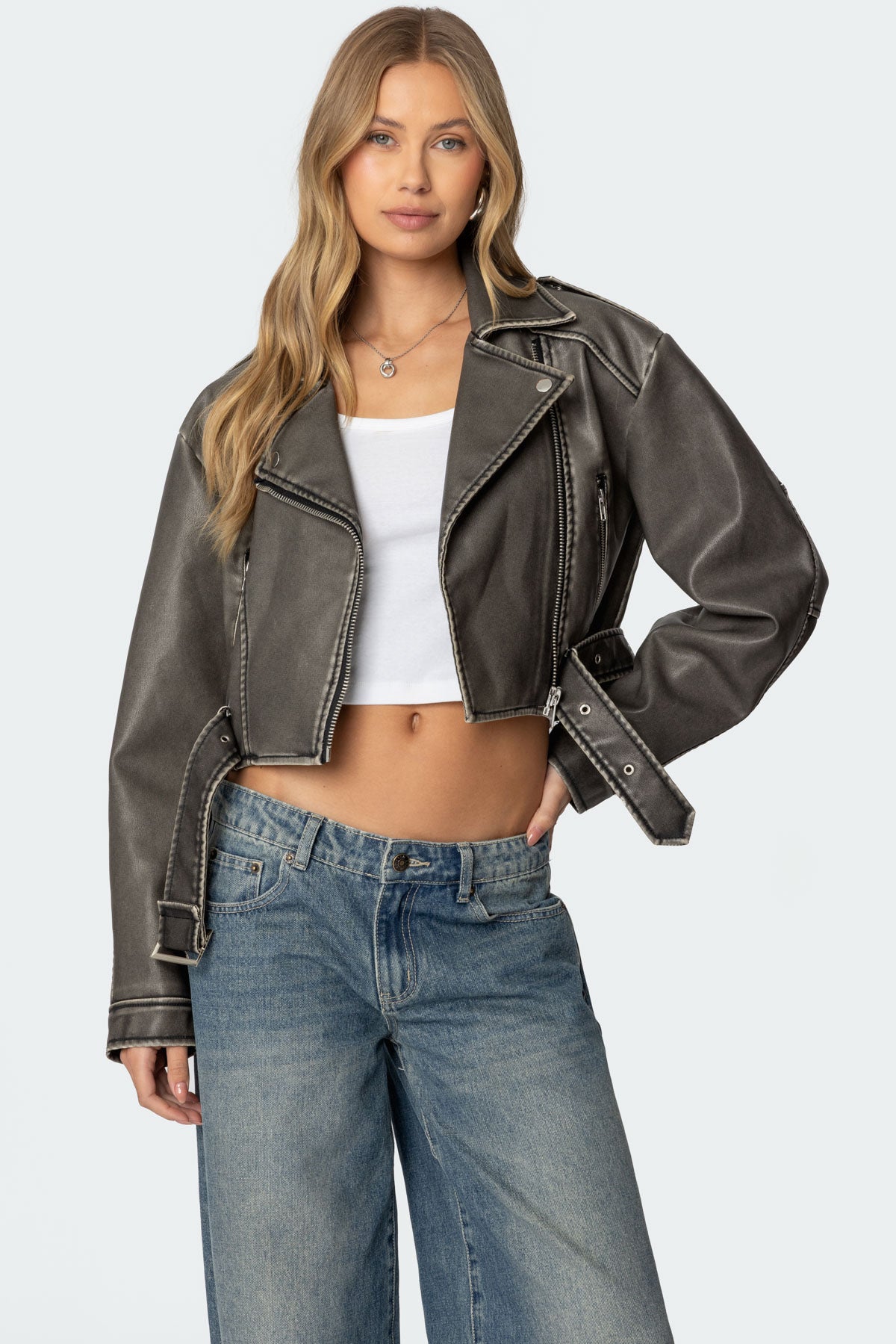 Washed Faux Leather Jacket