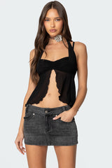 Mesh Split Front Bandeau Halter Top