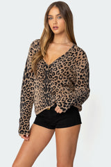 Leopard Printed V Neck Cardigan