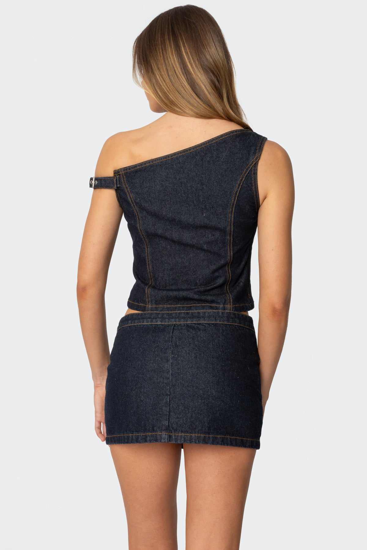 Keira Buckled Asymmetric Denim Top