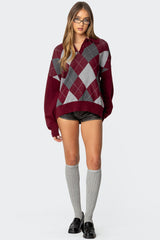 Argyle Oversized Polo Sweater