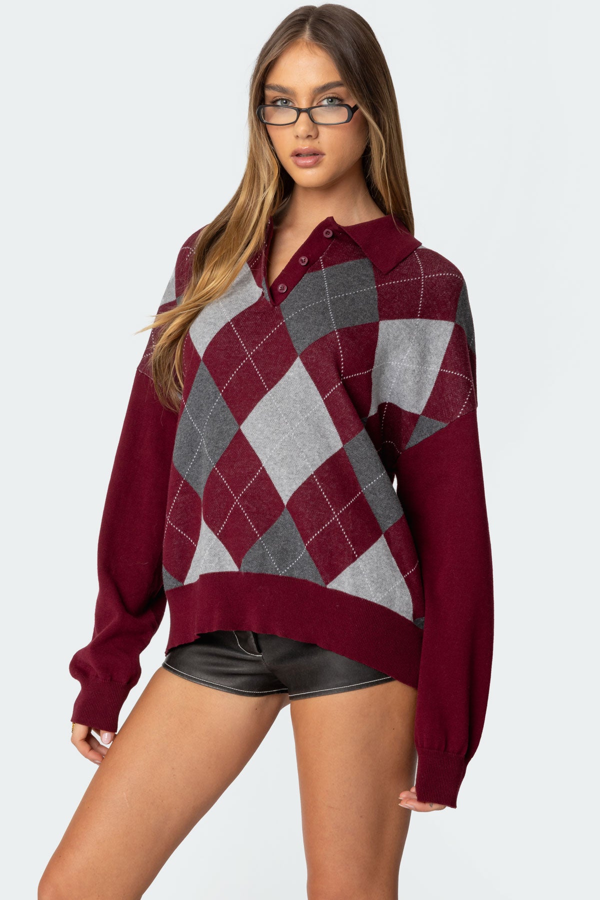 Argyle Oversized Polo Sweater