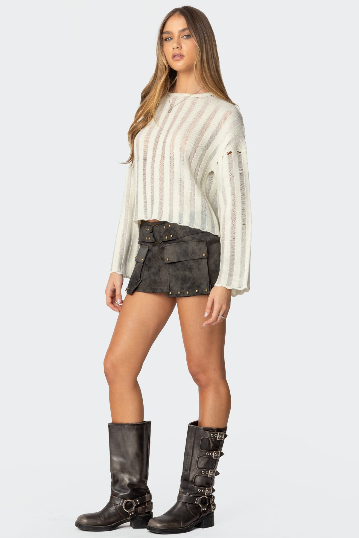 Marge Studded Faux Leather Mini Skort