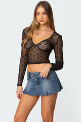 Sheer Lace V Neck Top