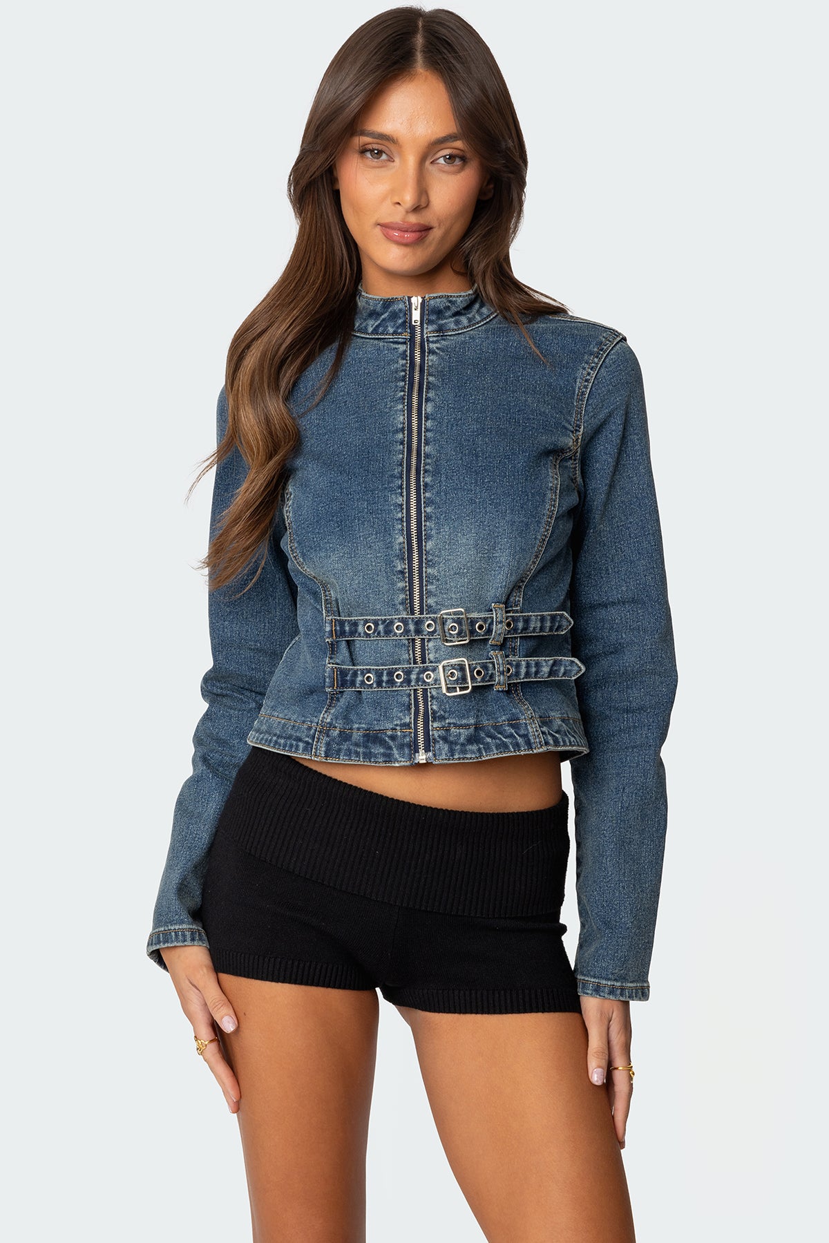 Double Buckle Denim Jacket