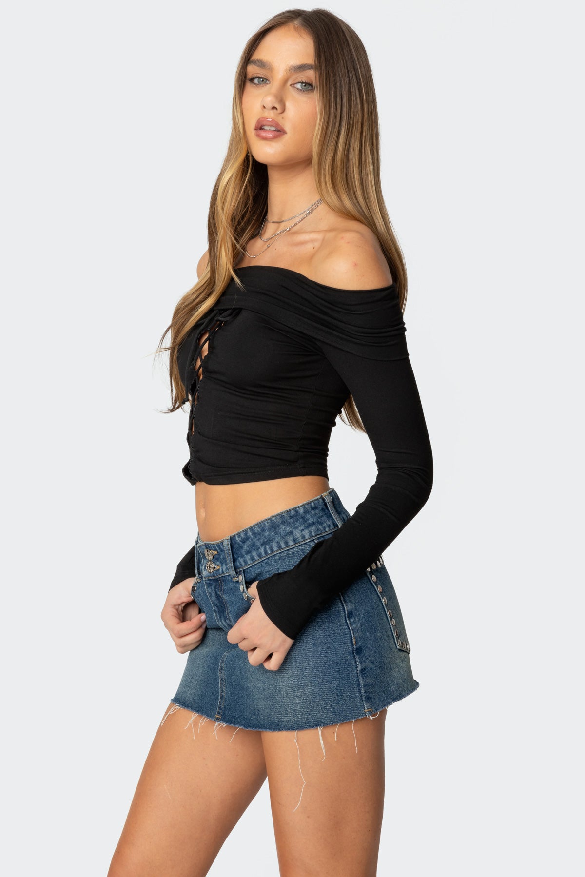 Lace Up Fold Over Top