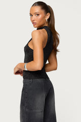 Nalia Gathered Ring Glitter Knit Top