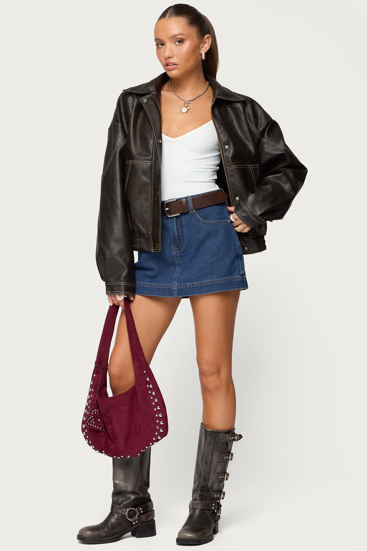 Jaxson Oversized Faux Leather Bomber Jacket – edikted