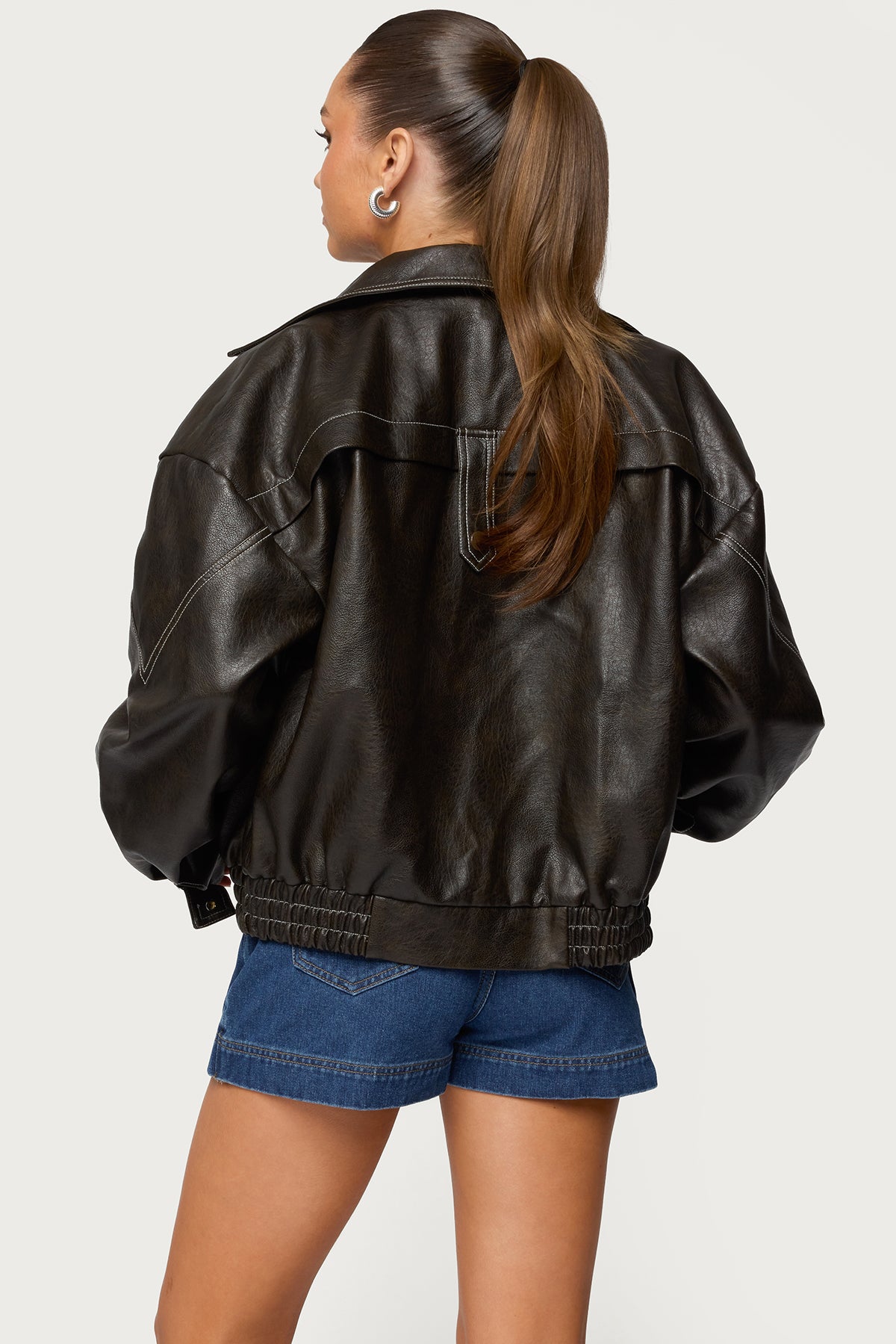Jaxson Oversized Faux Leather Bomber Jacket