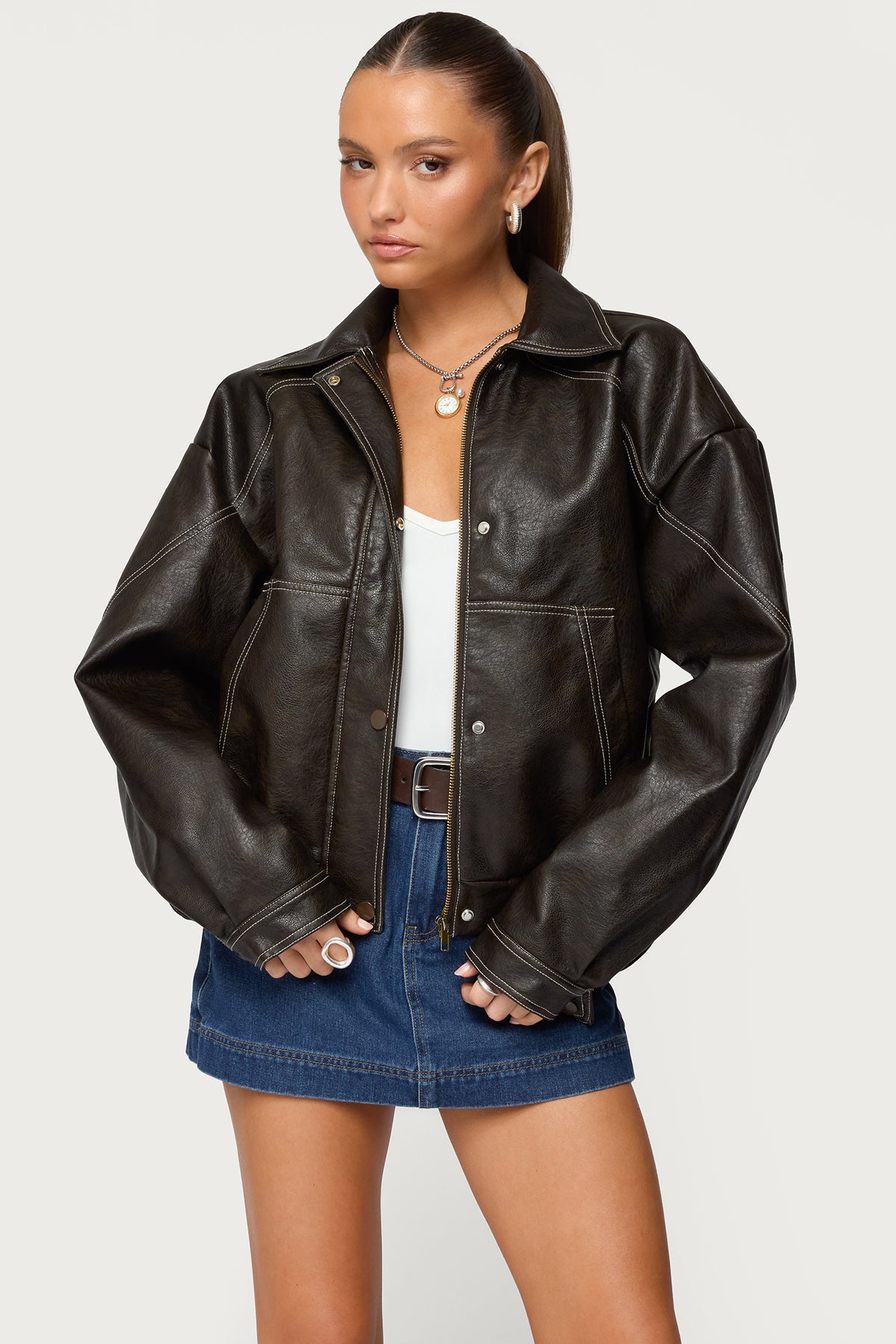 Jaxson Oversized Faux Leather Bomber Jacket – edikted