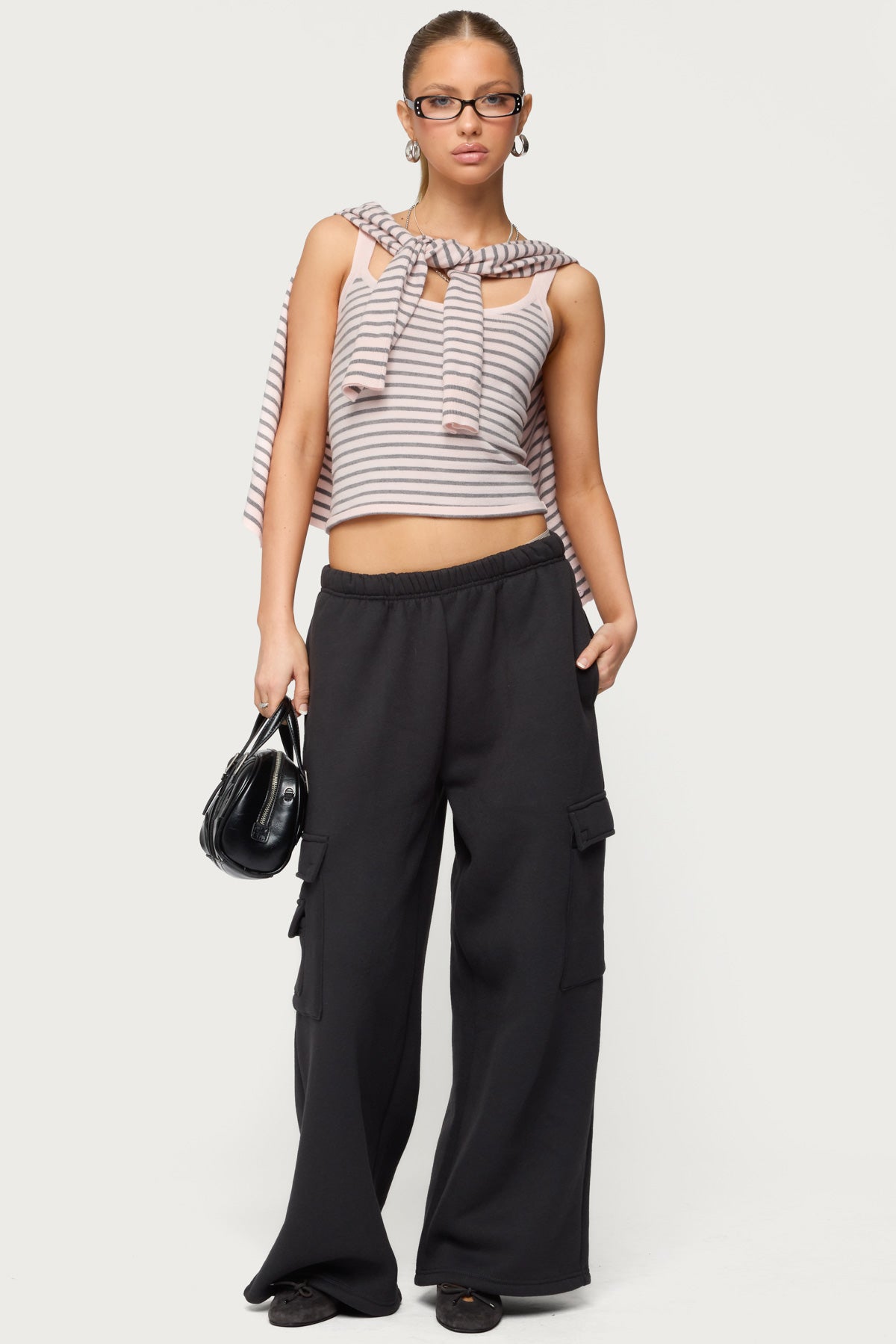 Petite Wide Leg Cargo Sweatpants