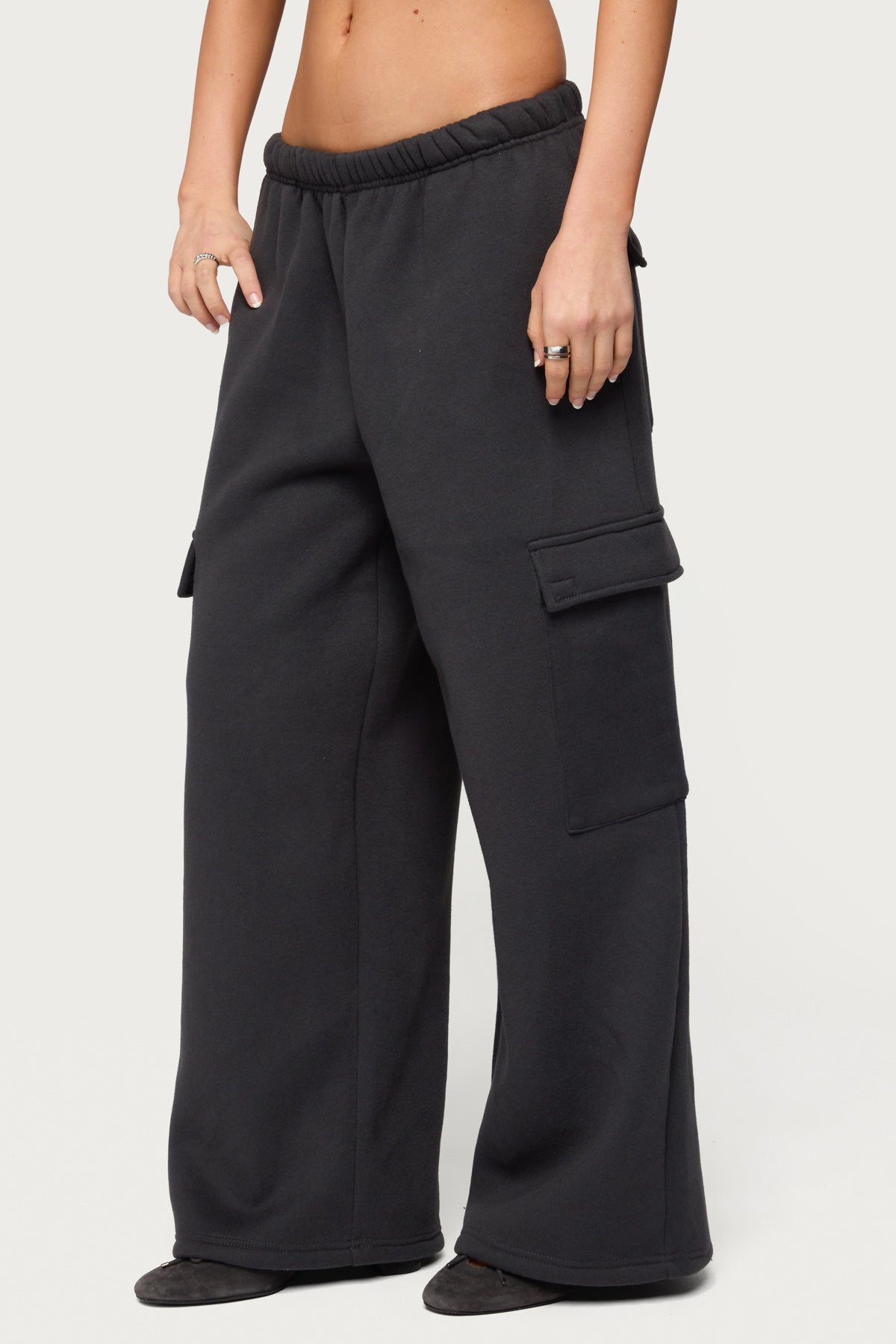 Petite Wide Leg Cargo Sweatpants