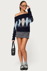 Jakarie Argyle Foldover Sweater