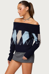 Jakarie Argyle Foldover Sweater