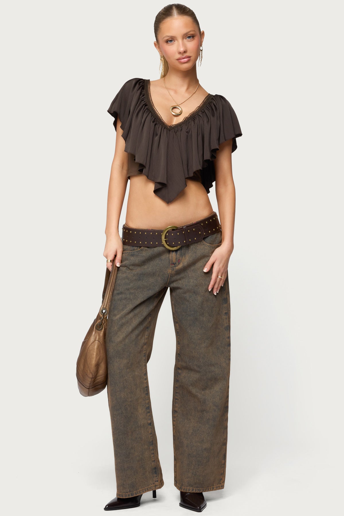 Deena Ruffled V Neck Top – edikted