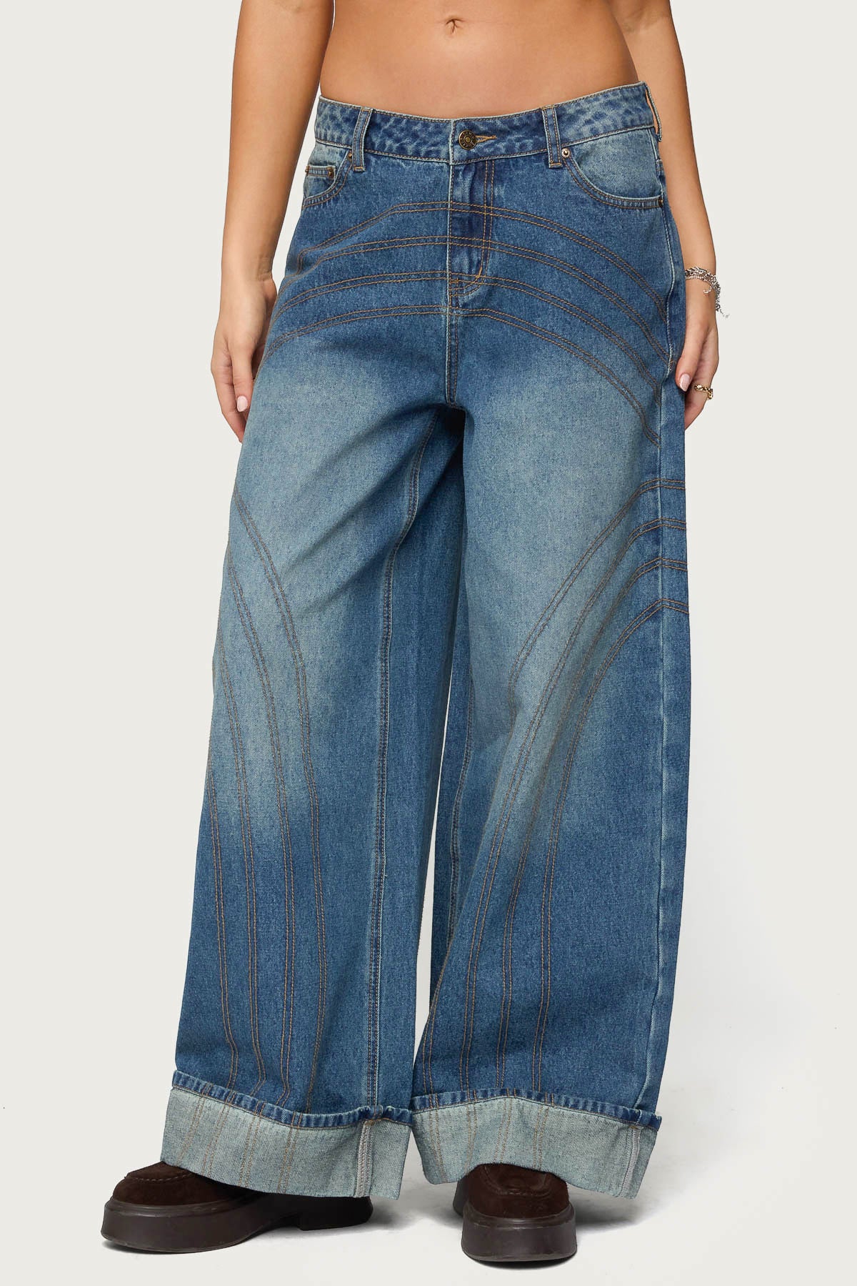 Cuffed Low Rise Baggy Jeans