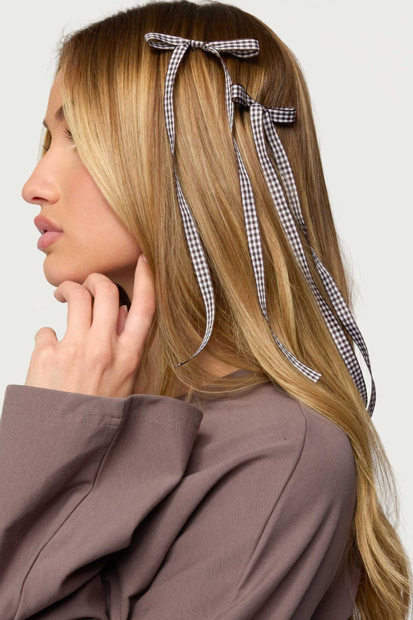 Gingham Bow Hair Clip Set