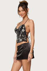 Nelley Backless Beaded Sequin Chiffon Top