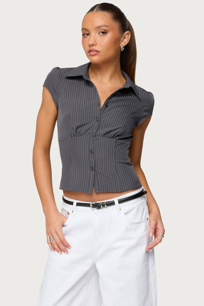 Juney Pinstripe Tailored Button Up Shirt – edikted