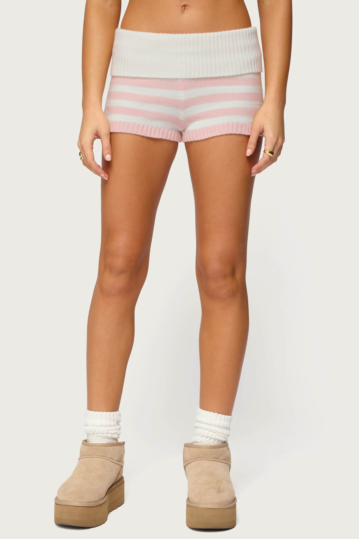 Saphi Striped Foldover Knit Shorts