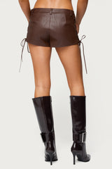 Kariss Lace Up Faux Leather Micro Shorts