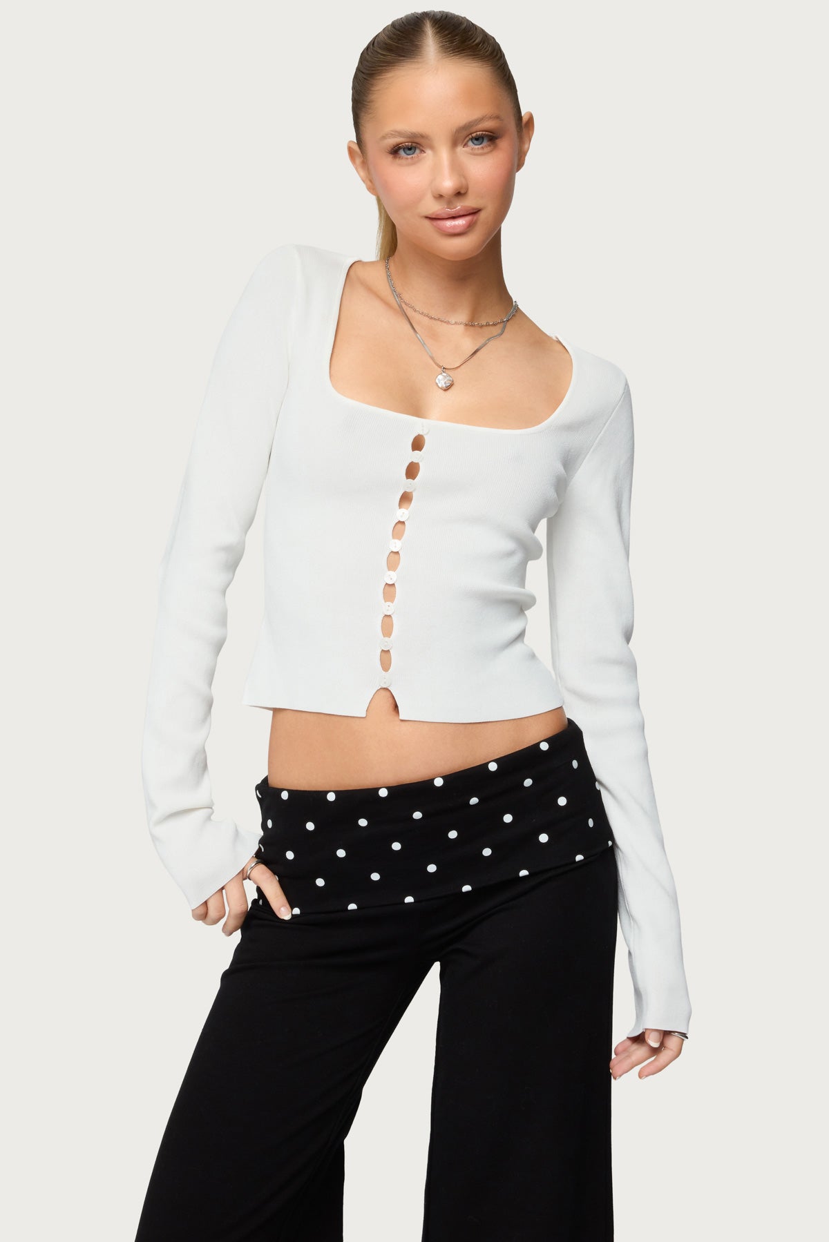 Deane Button Cutout Square Neck Top
