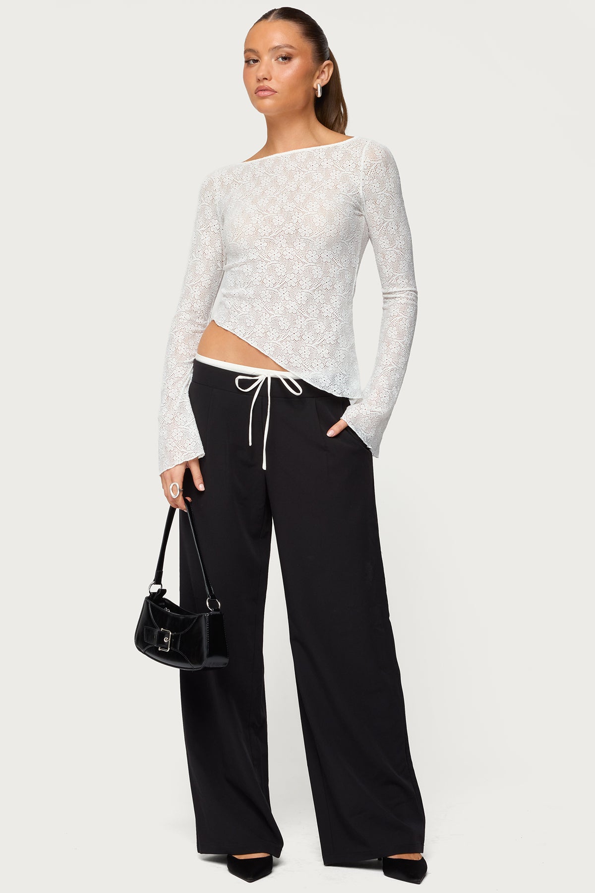 Mare Asymmetric Gem Sheer Lace Top – edikted