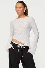Mare Asymmetric Gem Sheer Lace Top