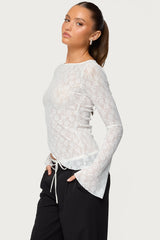 Mare Asymmetric Gem Sheer Lace Top