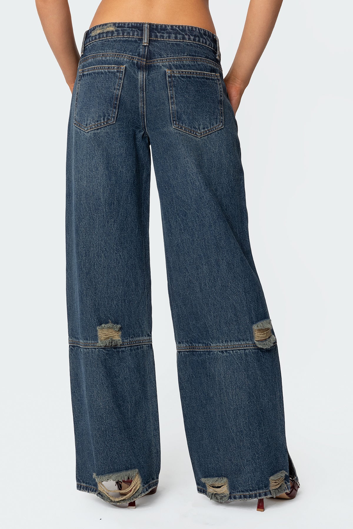 Slitted Distressed Low Rise Jeans