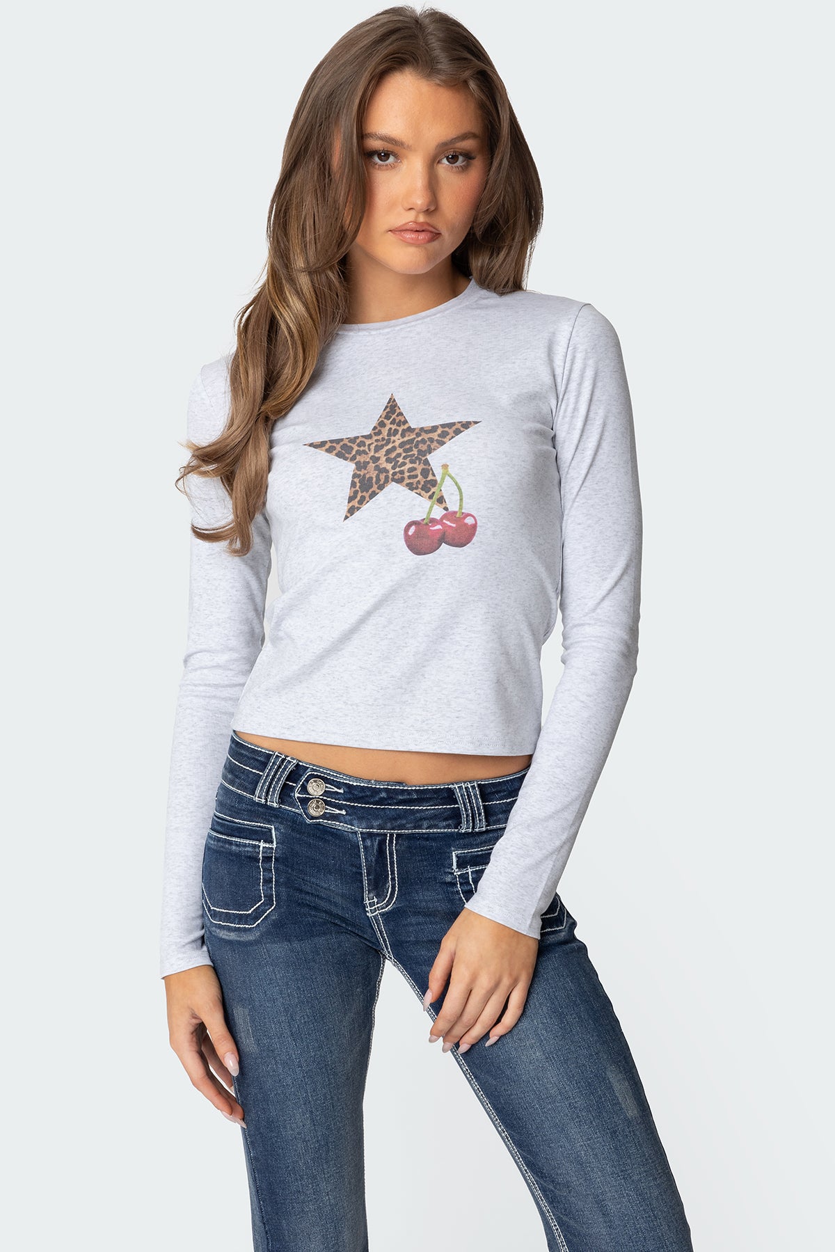 Cherry Leopard Star Long Sleeve T Shirt