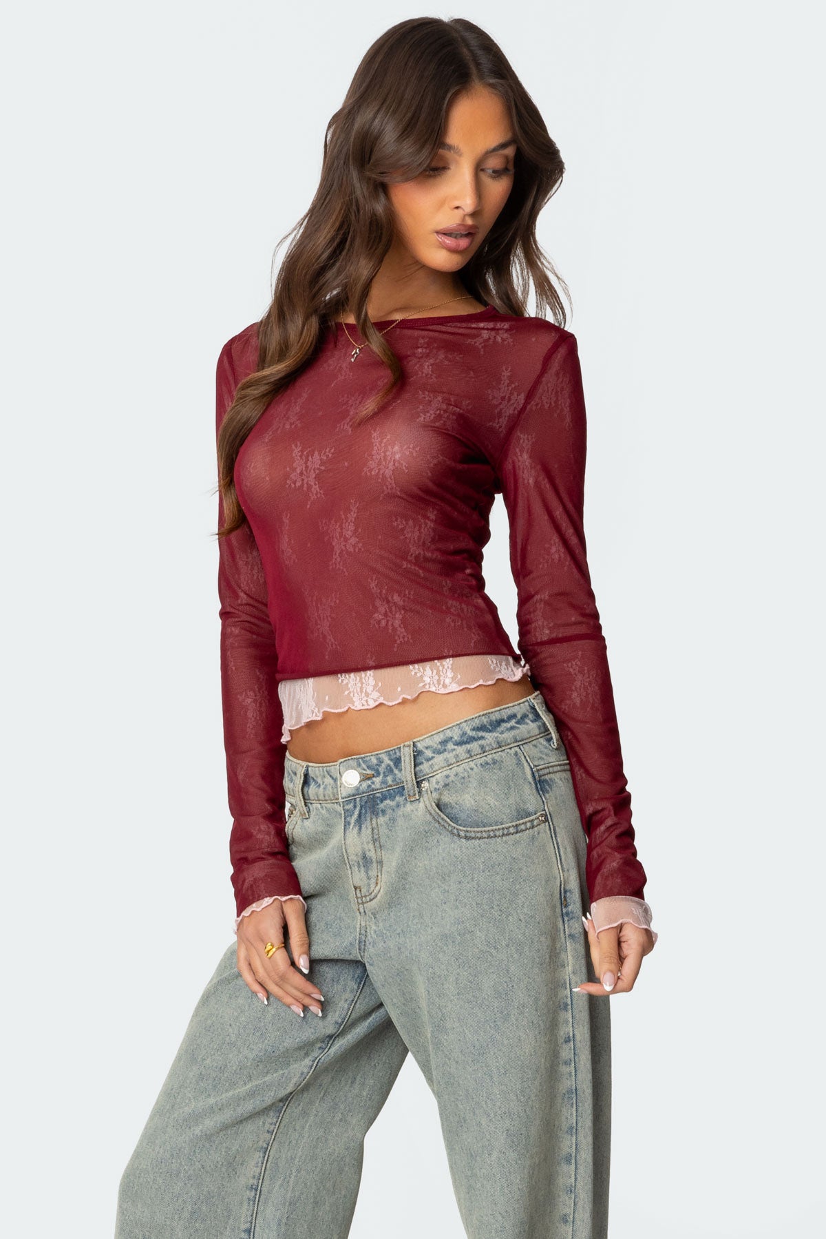 Lacey Sheer Mesh Crew Neck Top