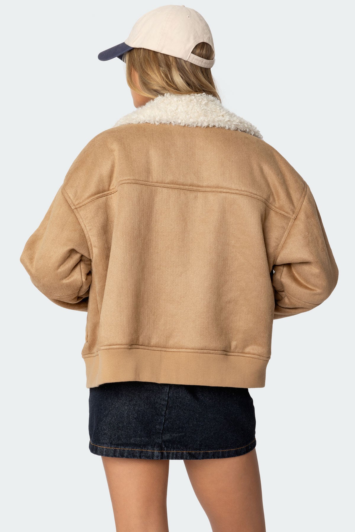 Faux Suede Shearling Bomber Jacket