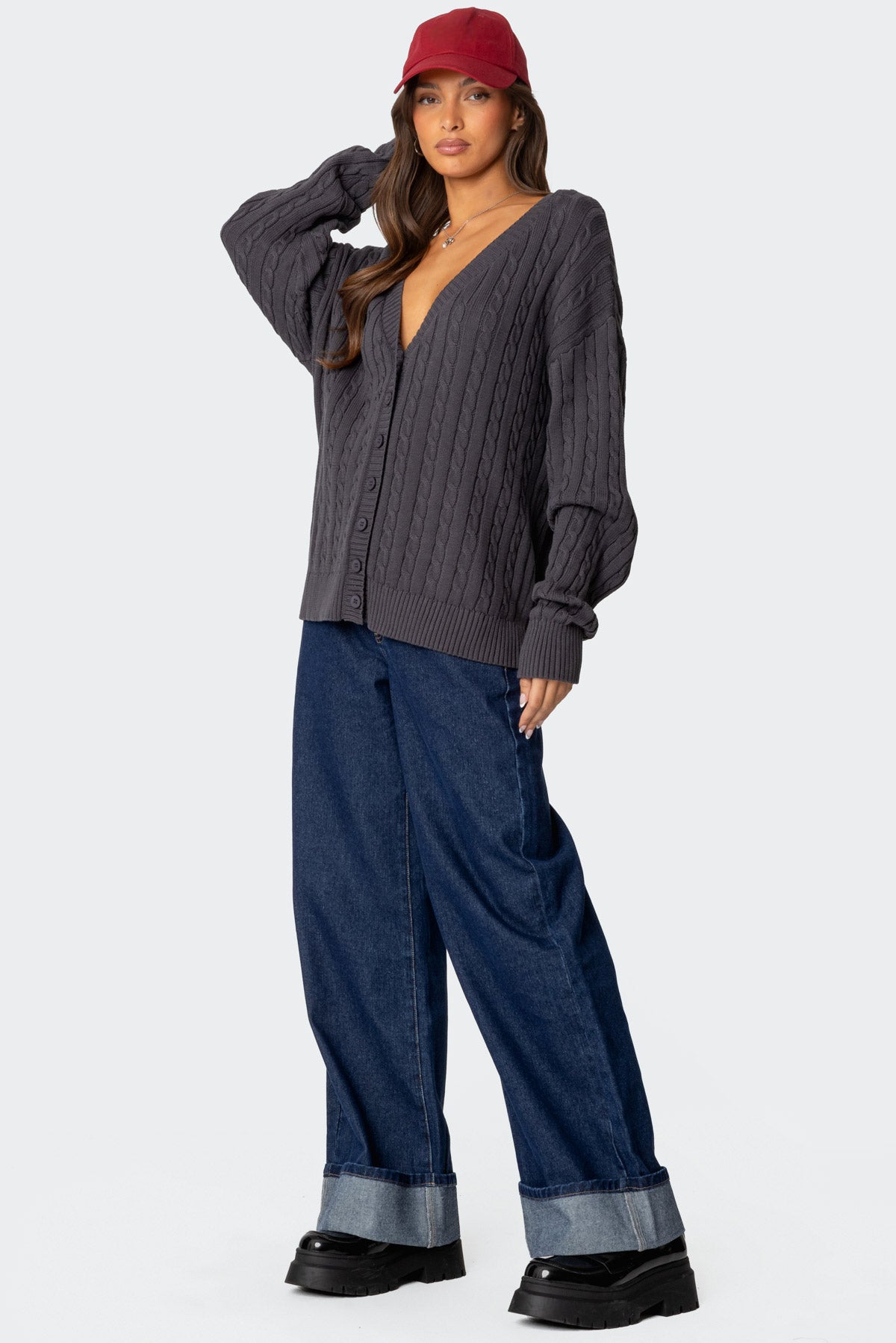 Francine Oversized V Neck Cardigan – edikted