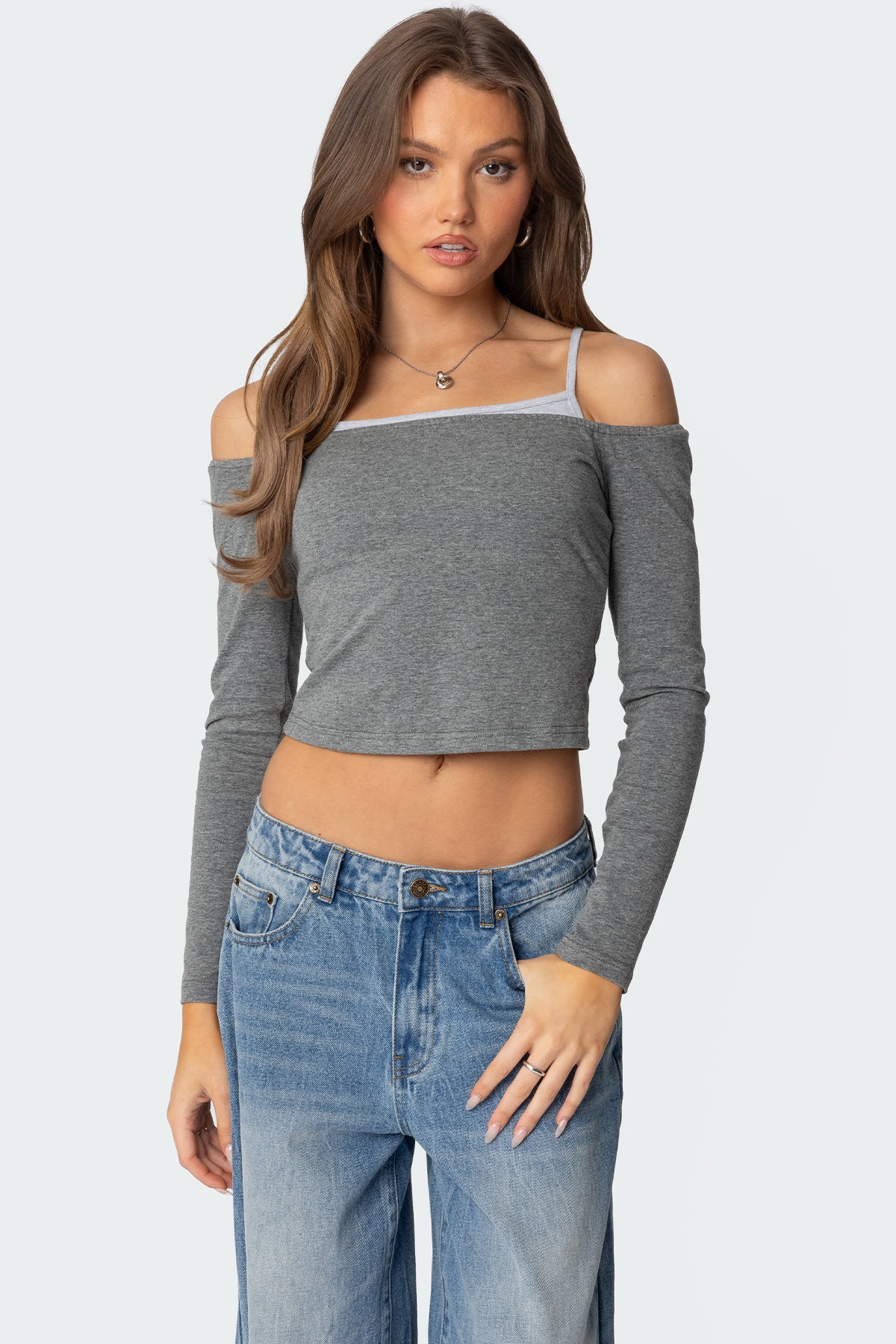 Off Shoulder Layered Long Sleeve T Shirt