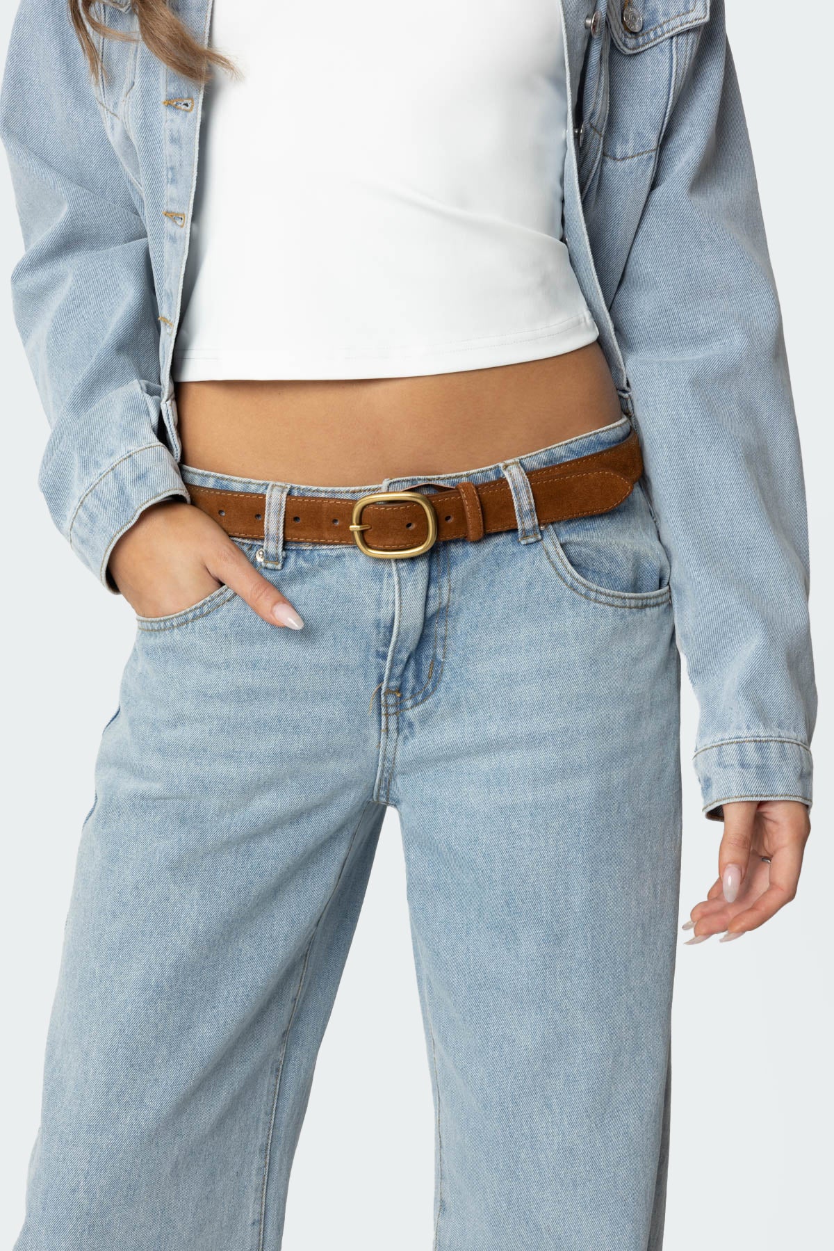 Oval Buckle Faux Suede Belt