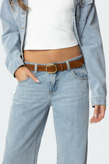 Oval Buckle Faux Suede Belt