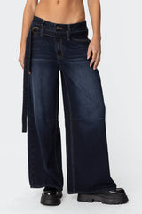 Super Baggy Belted Low Rise Jeans