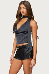 Satin Effect Cowl Neck Scarf Top