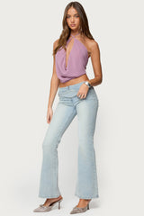 Chiffon Backless Cowl Neck Top