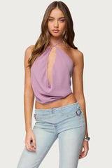 Chiffon Backless Cowl Neck Top