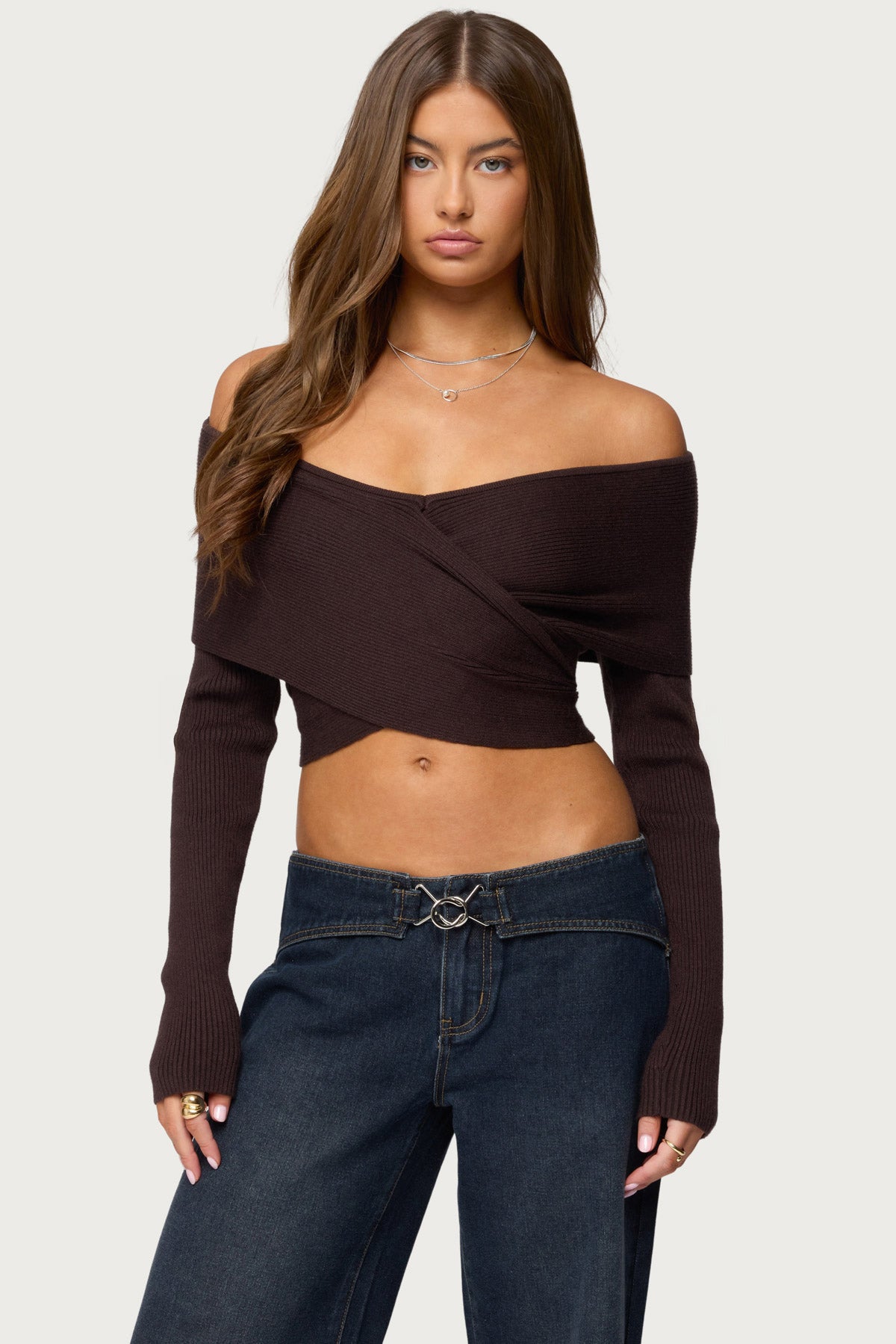 Paulina Off Shoulder Wrap Sweater – edikted