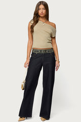 Carlie Embroidered Low Rise Wide Leg Jeans