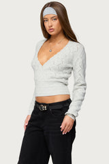 Janine Pointelle Knit V Neck Top