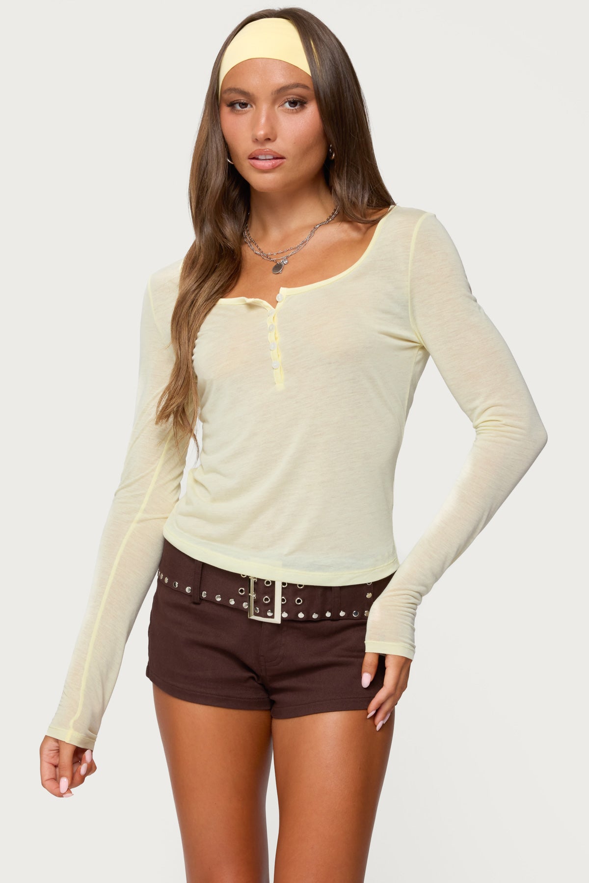 Ria Sheer Long Sleeve Henley Top – edikted